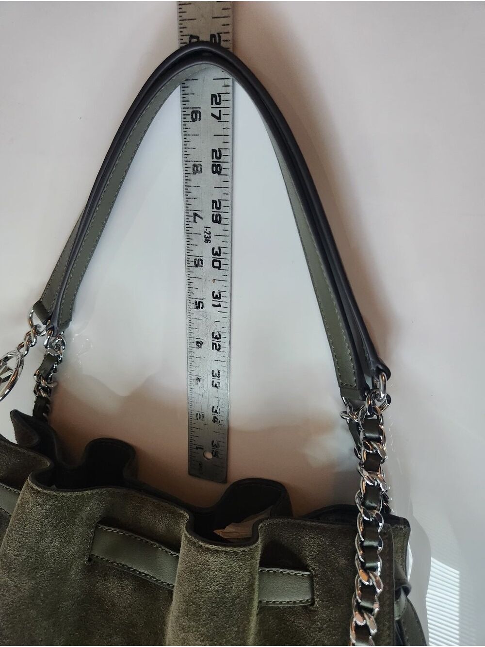 NWT Michael Kors Mina Large Suede Chain Shoulder Bag - Olive Green - Picture 13 of 16